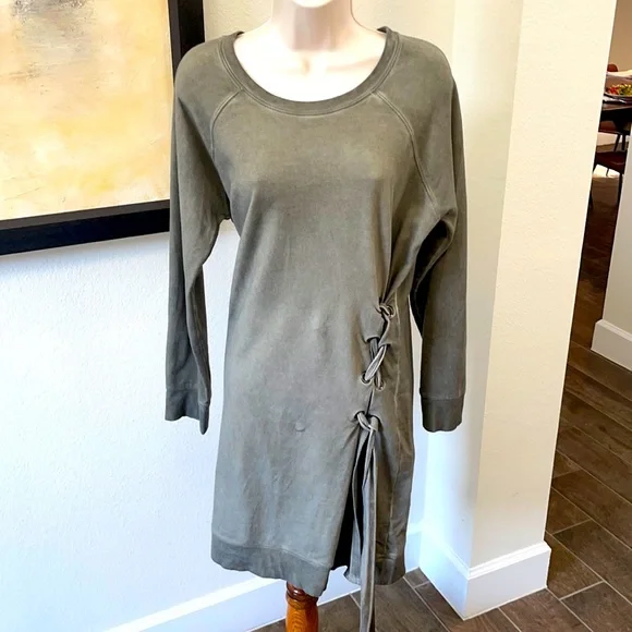 Dresses | Awesome Army Green Sweatshirt Dress Medium To Large Wonderful Tie  Up Side | Poshmark